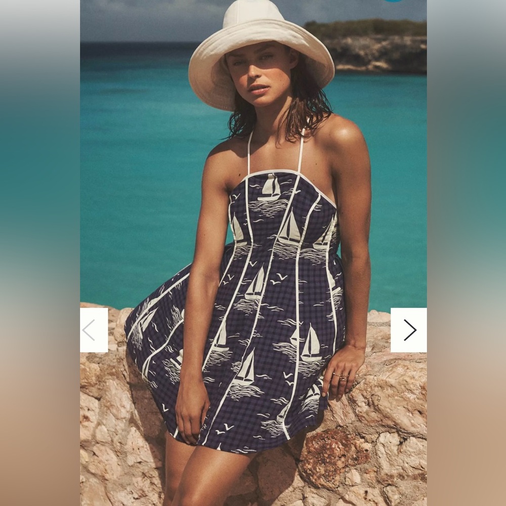 Anthropologie Navy Sailboat Print Halter Sundress - XS